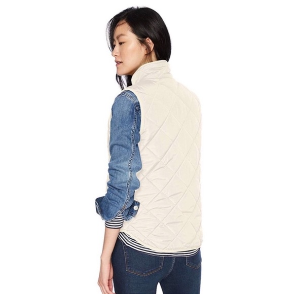 J Crew Quilted Sleeveless Puffer Vest Preppy Academia Winter Neutral Cream XL - Picture 3 of 8